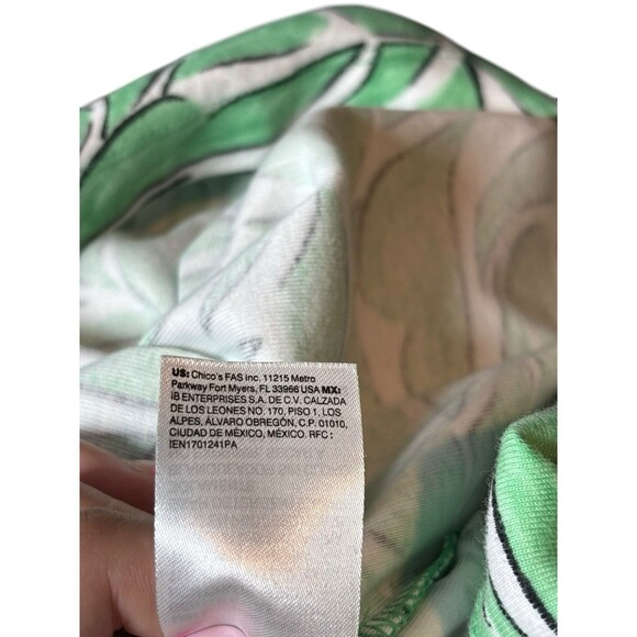 Chico’s‎ Size 3 XL Green White Leaf Print V-Neck Pima Cotton Elbow Sleeve Top - Picture 12 of 12